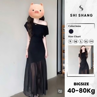   Hàng Quảng Châu - 2 Lớp  Đầm Lệch Vai Dáng Dài Phối Tơ Xòe Váy Tiệc Bigsize Thiết Kế by SHI SHANG 