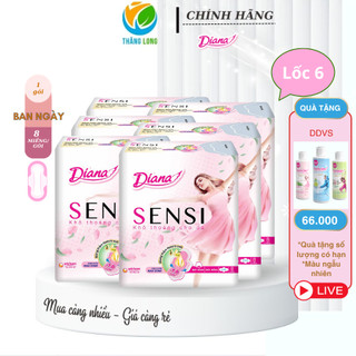 Combo 6 gói băng vệ sinh Diana Sensi siêu mỏng có cánh gói 8 miếng
