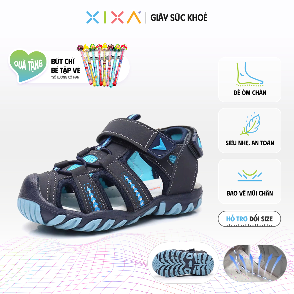 Dép Chân Bẹt Bé Trai 1 - 6 Tuổi APAKOWA Y605 XIXA Blue Lót Da Vòm Cao - Bảo Hành Keo