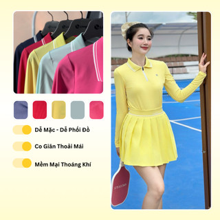  Áo Polo Dài Tay Livan LV25W04F210 Mềm Mịn Co Giãn 4 Chiều Chơi Golf Tennis Pickle Ball 