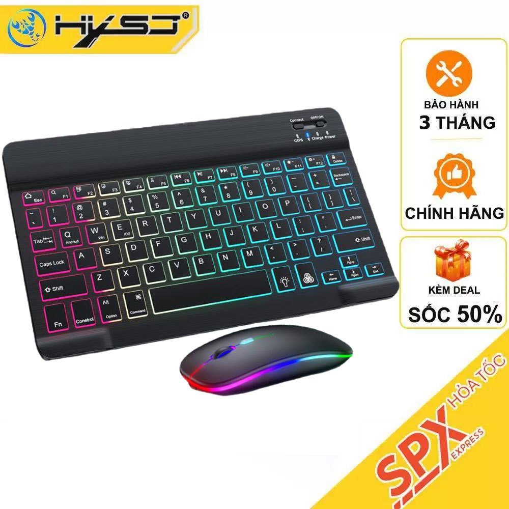 Bộ bàn phím và chuột không dây Bluetooth có LED RGB thích hợp cho máy tính bảng iPad, điện thoại
