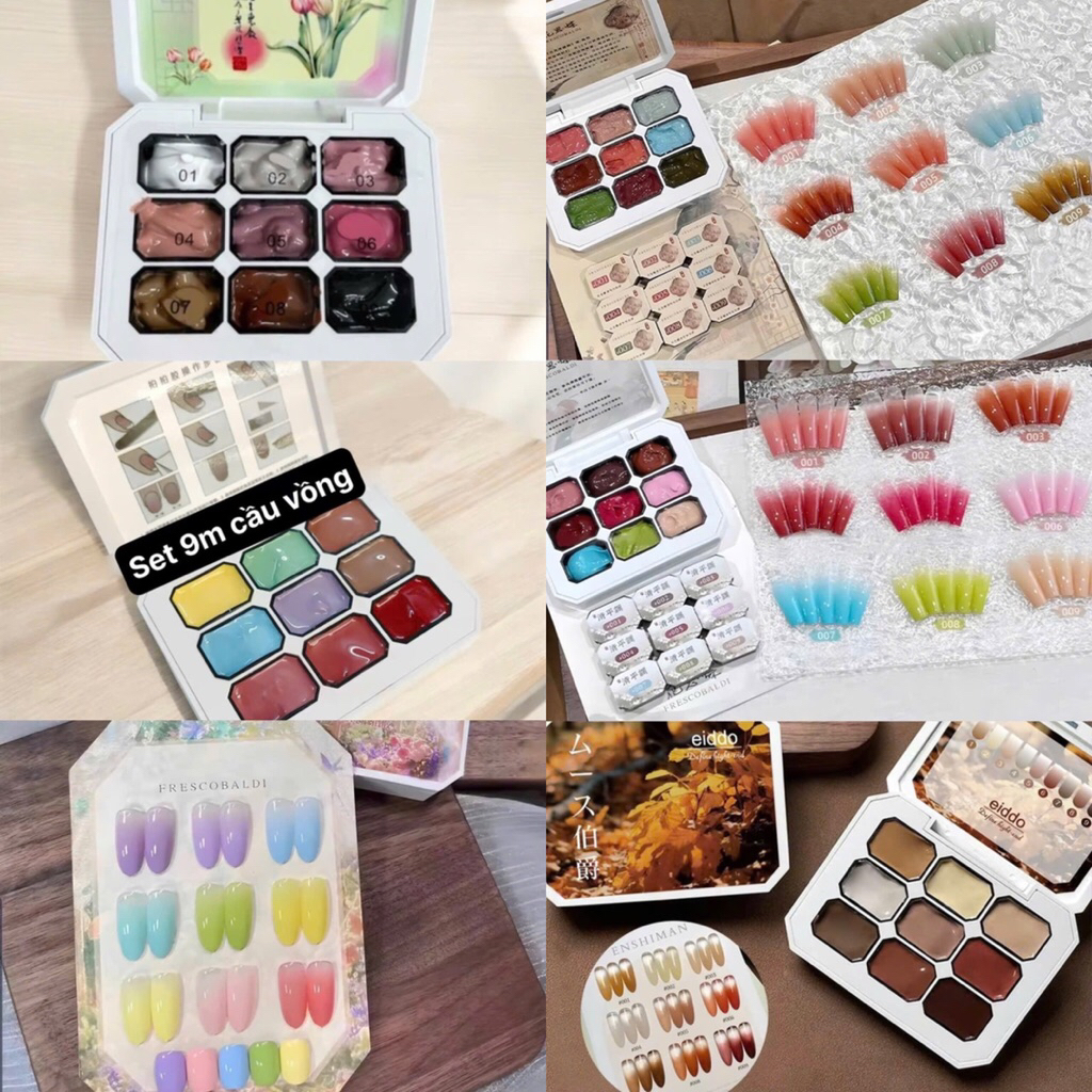 Set gel ombre 9 màu- Gel ombre , gel vẽ chất siêu đặc mướt dễ dặm- gel dặm ombre 9 màu