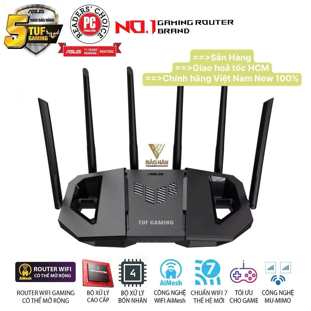 (NEW) Thiết Bị Phát WIFI7 Asus Gaming Router TUF-BE6500, MESH WI-FI 7 (802.11be), 2 Băng Tần - Hàng 