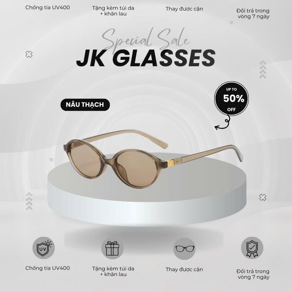 JK Glasses KM-67 Kính mát thời trang cao cấp đường phố chống ánh nắng tia UV400 gọng oval