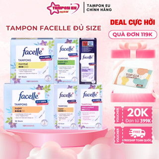 Băng vệ sinh Tampon Facelle đầy đủ size hàng nhập khẩu Đức thấm hút tốt, đi bơi được