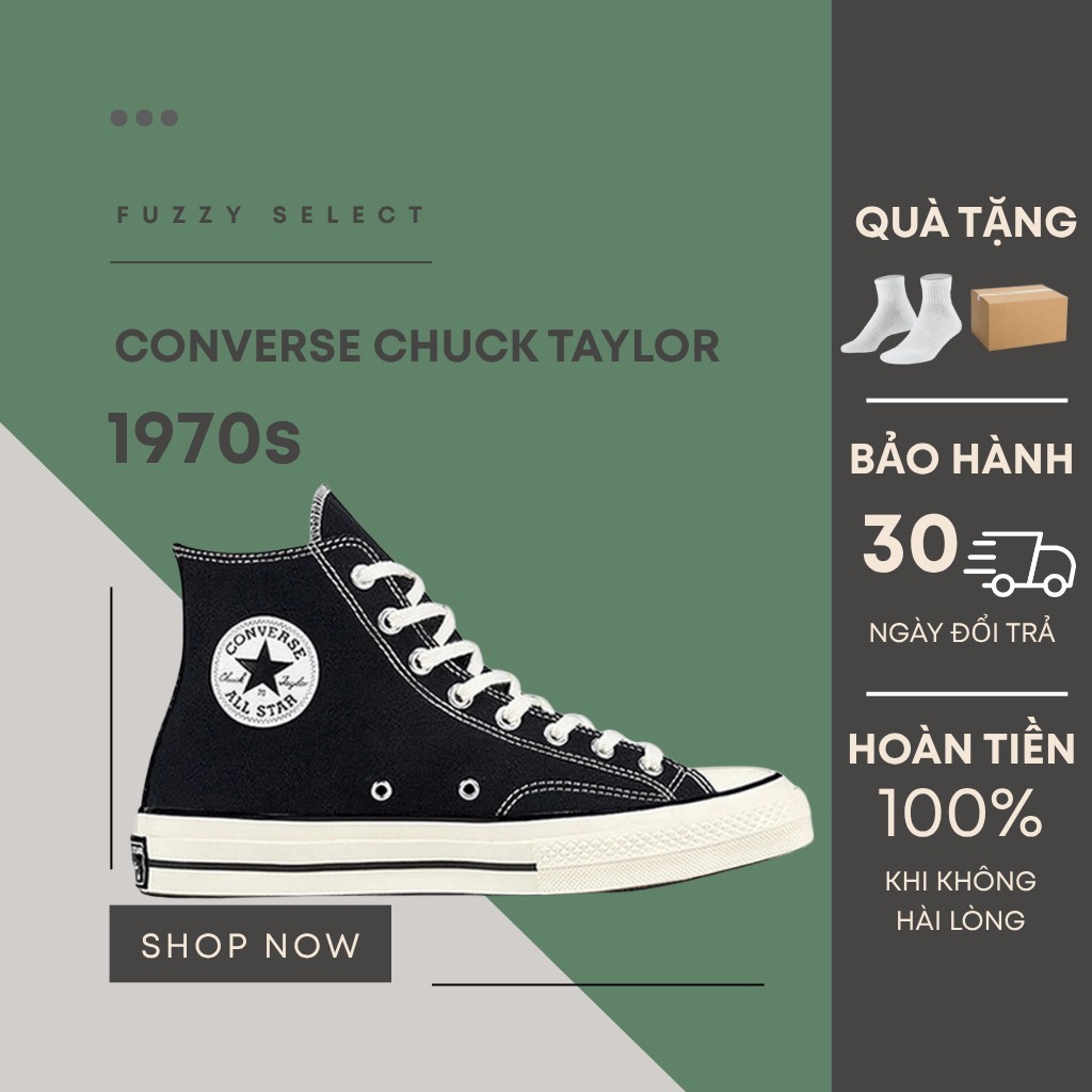 [Hàng Chính Hãng] Giày Converse Chuck 70s Cổ Cao Chuck Taylor 1970s Vải Canvas Đen Trắng Nam Nữ Fuzzy Select.