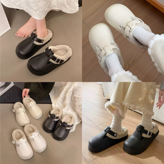   M06  Tăng 1 size Dép sục lót lông giữ ấm mùa đông nam nữ dép lông trong nhà ngoài trời chống trượt 