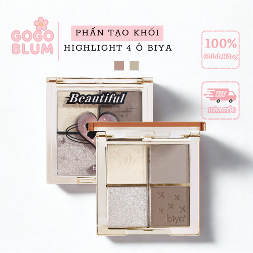 Bảng Phấn Tạo Khối Bắt Sáng Biya Highlight Trang Điểm Màu Lì GOGO BLUM Dễ Sử Dụng Lâu Trôi