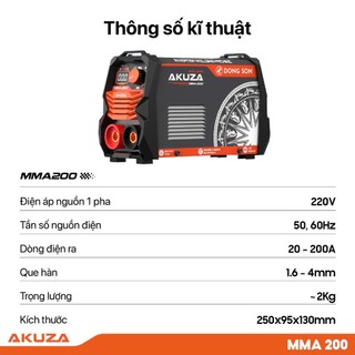 Máy hàn điện tử AKUZA MMA 200 chính hãng –  tiết kiệm điện hiệu suất ổn định bảo hành 12 tháng