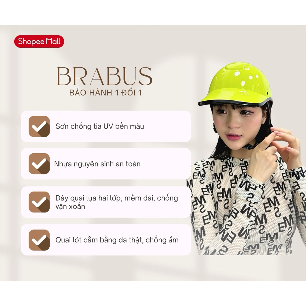 Mũ Bảo Hiểm Brabus Chính Hãng Nữ Khoét Gáy Màu Xanh Nõn Chuối Thời Trang