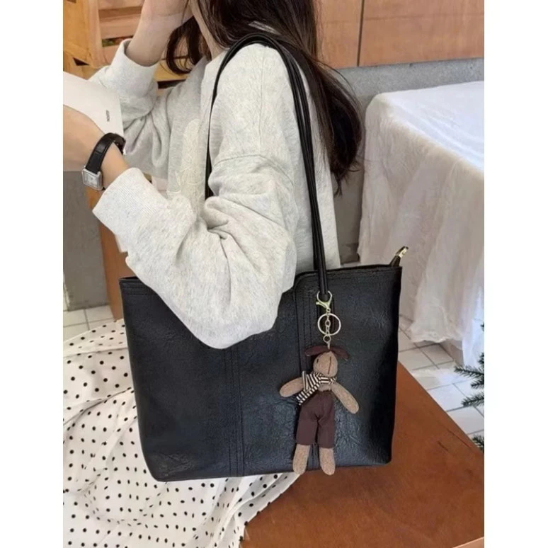 Túi xách nữ, túi đeo vai da PU cao cấp phong cách Hàn Quốc dáng tote công sở kèm móc gấu Đăng Túi DK254 | BigBuy360 - bigbuy360.vn