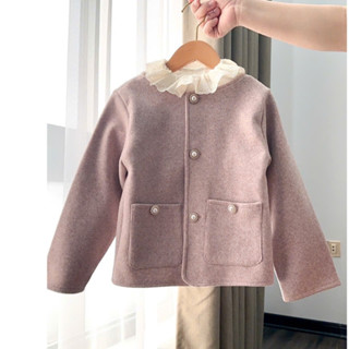  Áo khoác dạ lông cho bé gái phong cách hàn quốc màu hồng ruốc dưới 35kg _T58 