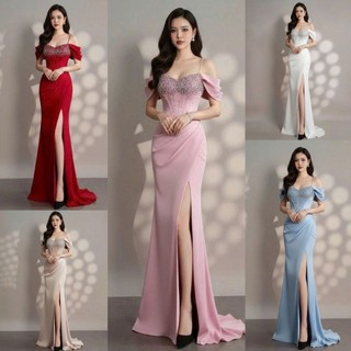  Đầm dạ hội Body trễ vai Đuôi Cá Xẻ Đùi Kết Đá Pha Lê Cao Cấp tặng hoa tai HN 