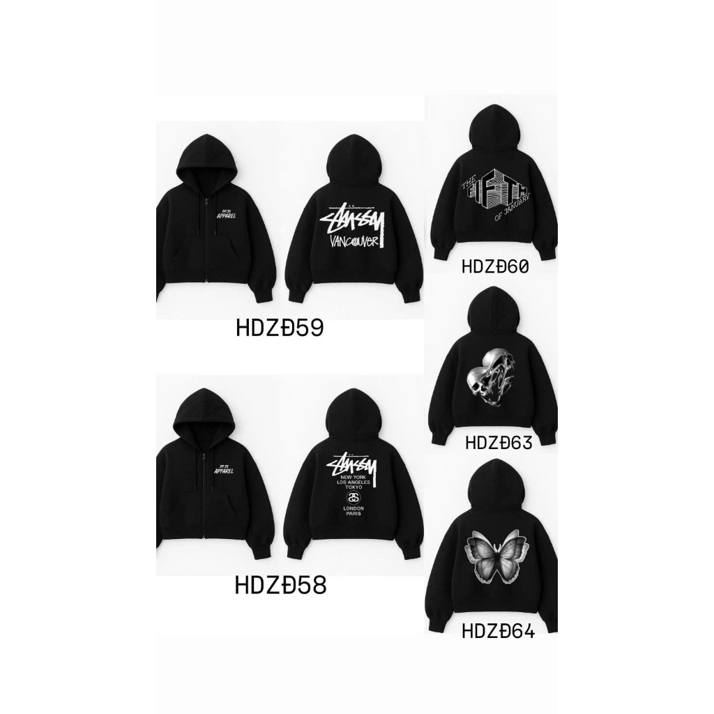 Áo Khoác Hoodie Zip Nỉ Bông Nam Nữ Form Boxy, Hoodie Zip Đen D&P 35 APPAREL In Các Mẫu Tổng Hợp
