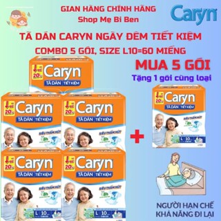 [MUA 5 GÓI TẶNG 1= 60 MIẾNG] Tã Bỉm Dán người lớn siêu thấm Caryn Ngày và Đêm M10 - L10 Chính Hãng
