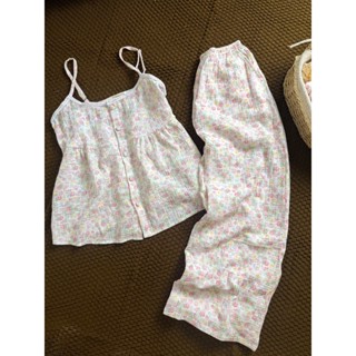  Đồ bộ 2 dây mặc nhà thiết kế quần ngắn dài chất liệu xô muslin mềm mại | Binh Chau Pijama 