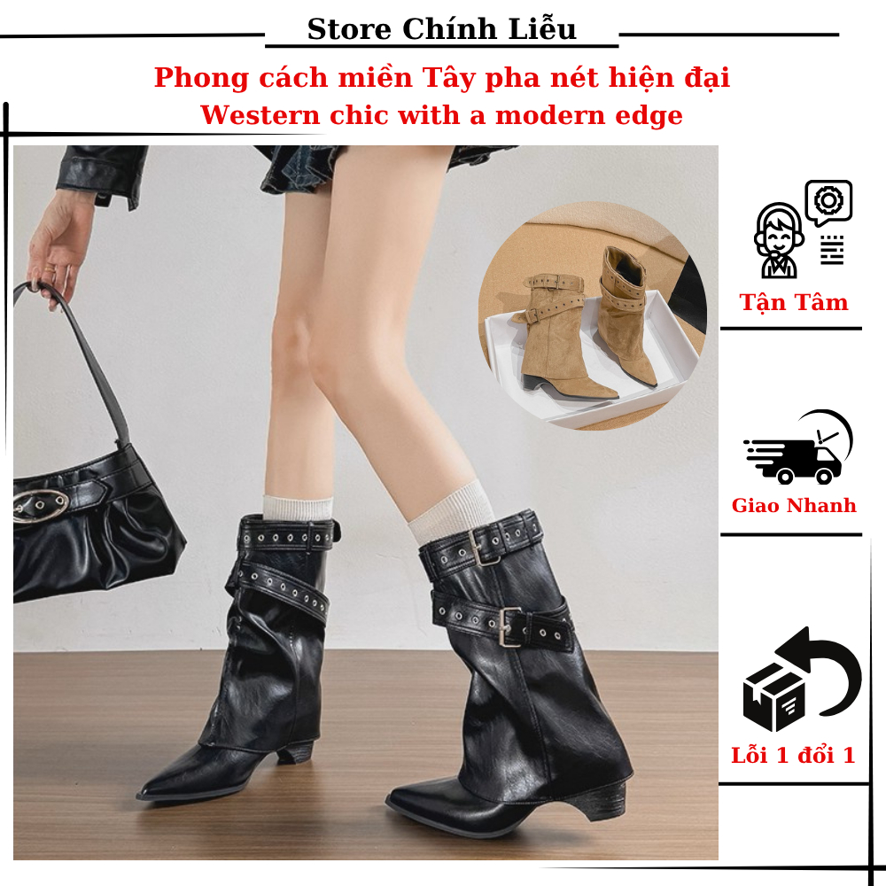Bốt mũi nhọn phối khóa đinh – phong cách Tây Âu cá tính | CL Store
