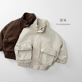  Size  10-30kg  Form to Áo khoác kaki gió dày phối túi hộp cho bé trai bé gái phong cách Hàn Quốc 