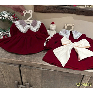  Đồ Tết cho bé gái đầm Giáng Sinh bé gái váy cho bé gái nhung cổ ngọc mix nơ đi học đi chơi đi tiệc 10-30kg Đậu Kids 