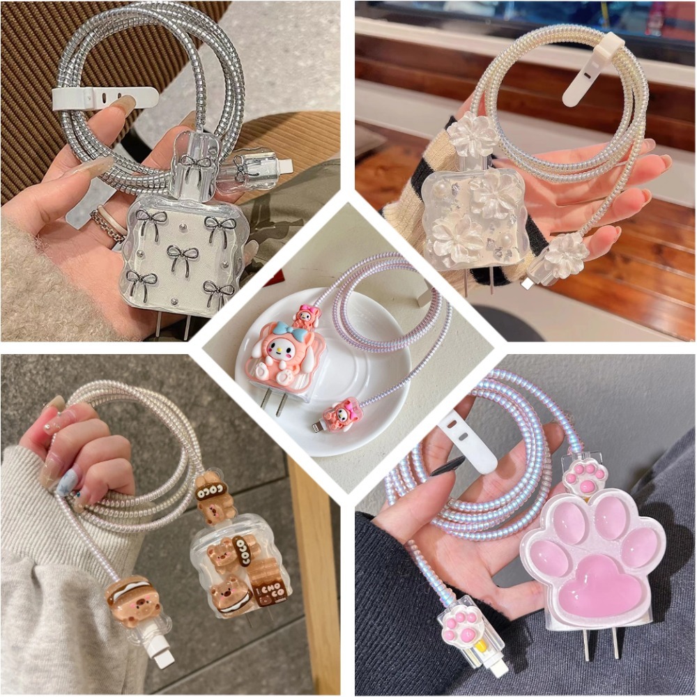 Bộ Phụ Kiện Bảo Vệ Đầu Sạc Kirby Họa Tiết Sóng Màu Hồng Chống Gãy Dây Tương Thích IP-BA | BigBuy360 - bigbuy360.vn