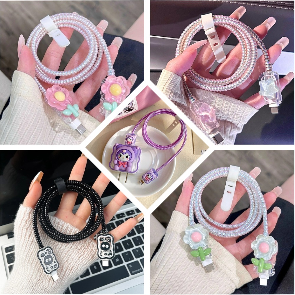 Bộ Phụ Kiện Bảo Vệ Đầu Sạc Kirby Họa Tiết Sóng Màu Hồng Chống Gãy Dây Tương Thích IP-BA | BigBuy360 - bigbuy360.vn