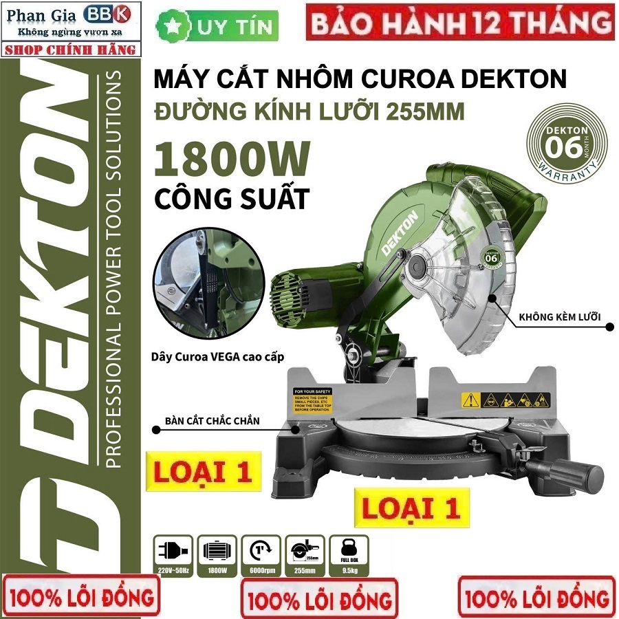 Máy Cắt Nhôm DEKTON Chạy Dây Curoa DK-250XCR Và DK-CN250CR - Công suất 1800W, Dây Curoa Bền Bỉ, Bảo hành 12 tháng