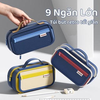  M.Y.Never.Túi bút vải 9 ngăn siêu to vải Canvas khóa kéo chắc chắn nhiều mầu sắc tươi sáng hộp bút vải. 