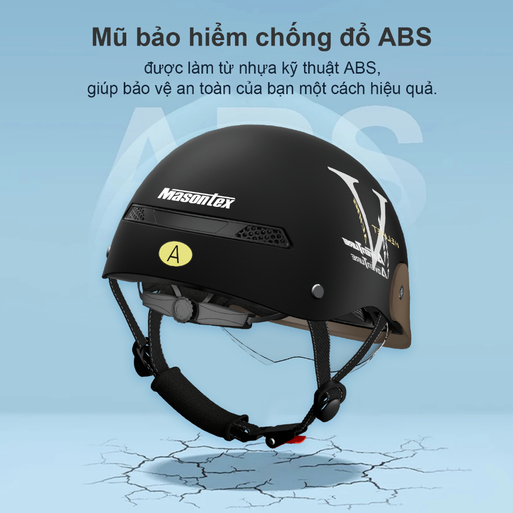 Mũ bảo hiểm nửa đầu Masontex 601 vỏ ABS chịu va đập, bảo vệ tối ưu