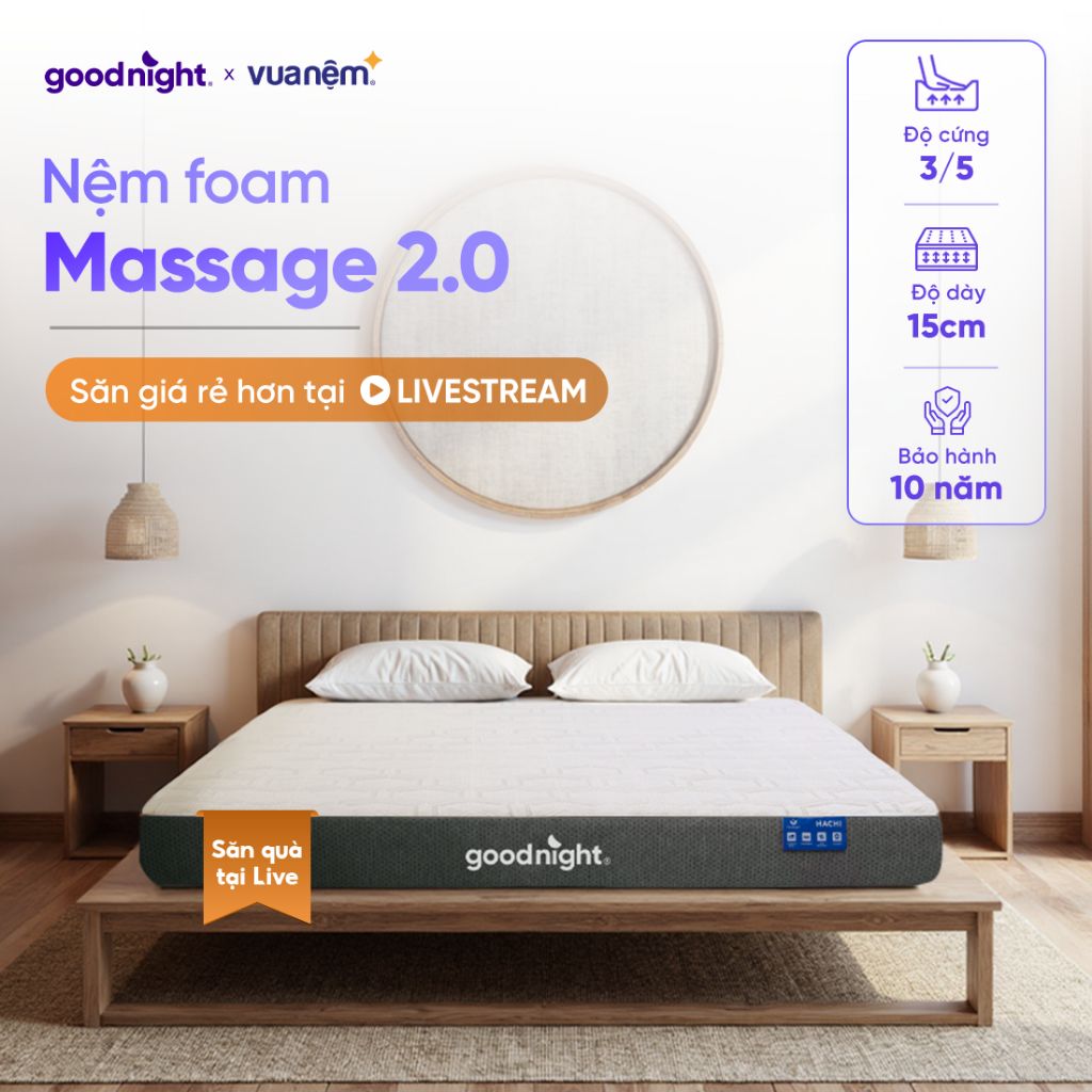Nệm Foam Vua Nệm Goodnight Massage 2.0 (Hachi) 15cm, Đệm cao su non Massage