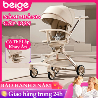  xe đẩy gấp gọn cho bé Beige,gấp gọn đảo chiều 3 tư thế tặng khay bàn ăn​ Lò Xo Giảm Chấn 