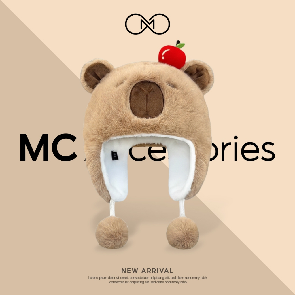 Mũ Lông Trùm Đầu Capybara JML17 Giữ Ấm Mùa Đông Kèm Dây Quai Cục Bông Dễ Thương Cho Người Lớn Và Bé