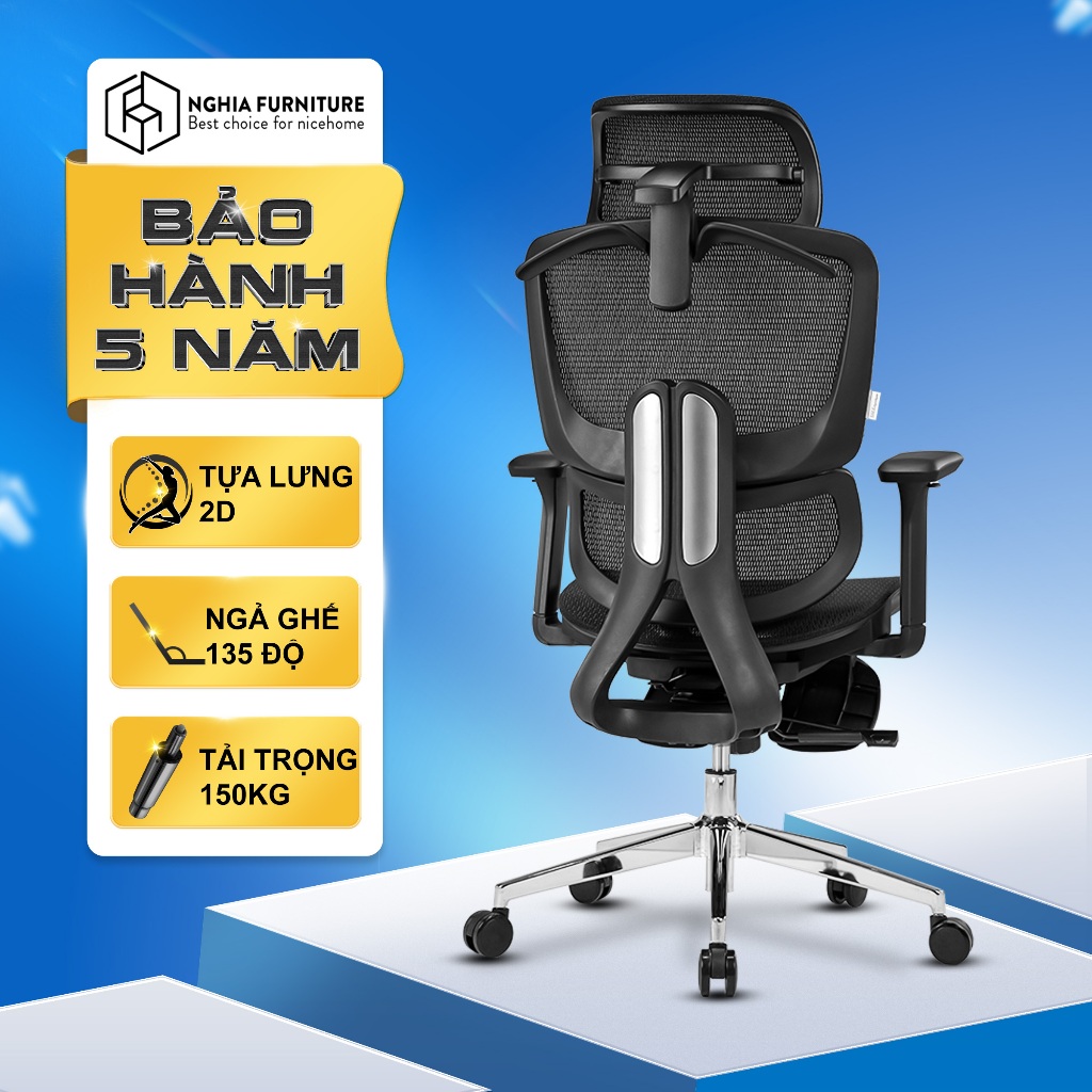 Ghế Công thái học Nghia Furniture SMA-07, Piston Class 4, Ngả ghế 135 độ, Bảo hành 5 năm