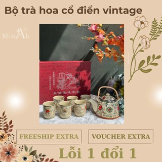  Bộ trà hoa cổ điển vintage kèm hộp sang trọng- Bộ Ấm Chén Cao Cấp Uống Trà - MinAh Home 