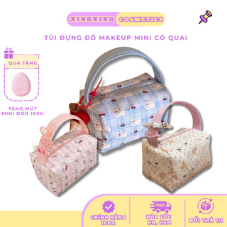  Túi đựng mỹ phẩm có quai cầm Hello Kitty nữ chần bông vintage nơ Make Up dễ thương ngọt ngào XINGXINGCOSMETICS 