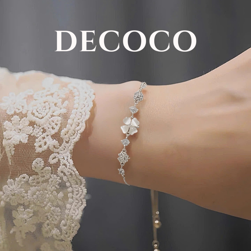 Set vòng cổ & vòng tay BLESS cỏ 4 lá hoa mai đính đá DECOCO ACC  ( kèm Túi giấy + Hộp + Thiệp )