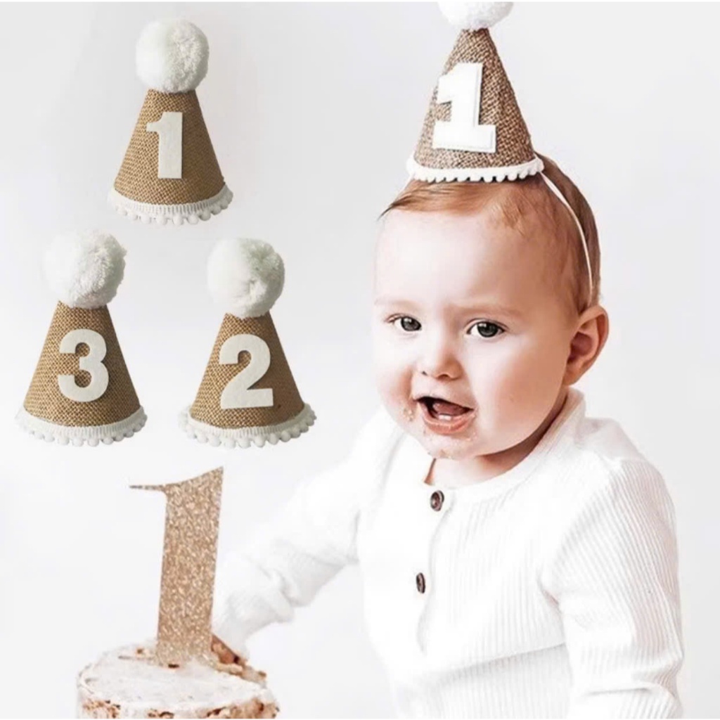 1 Mũ Sinh Nhật Gắn Số Bằng Vải Bố Trang Trí Sinh Nhật Dành Cho Bé