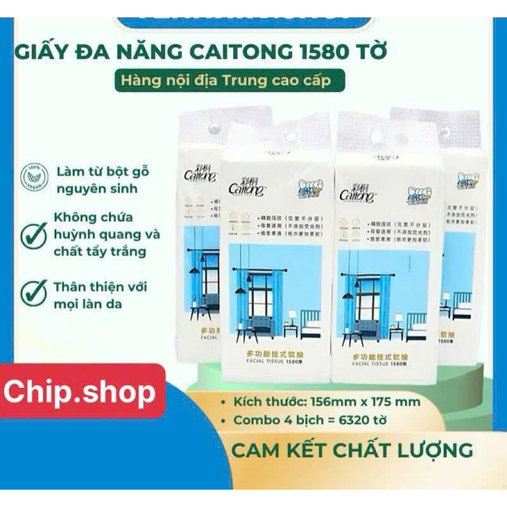 [ COMBO 4 BỊCH ] Loại 1580 Giấy Rút Treo Tường Caitong 1580  Tờ - Tặng 1 Móc Treo - Hàng Nội Địa Tru