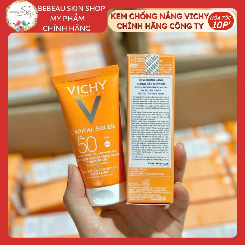 Kem Chống Nắng VICHY SPF 50 UVA +UVB Vichy Capital Soleil Mattifying Dry Touch Face Fluid - Bebeau