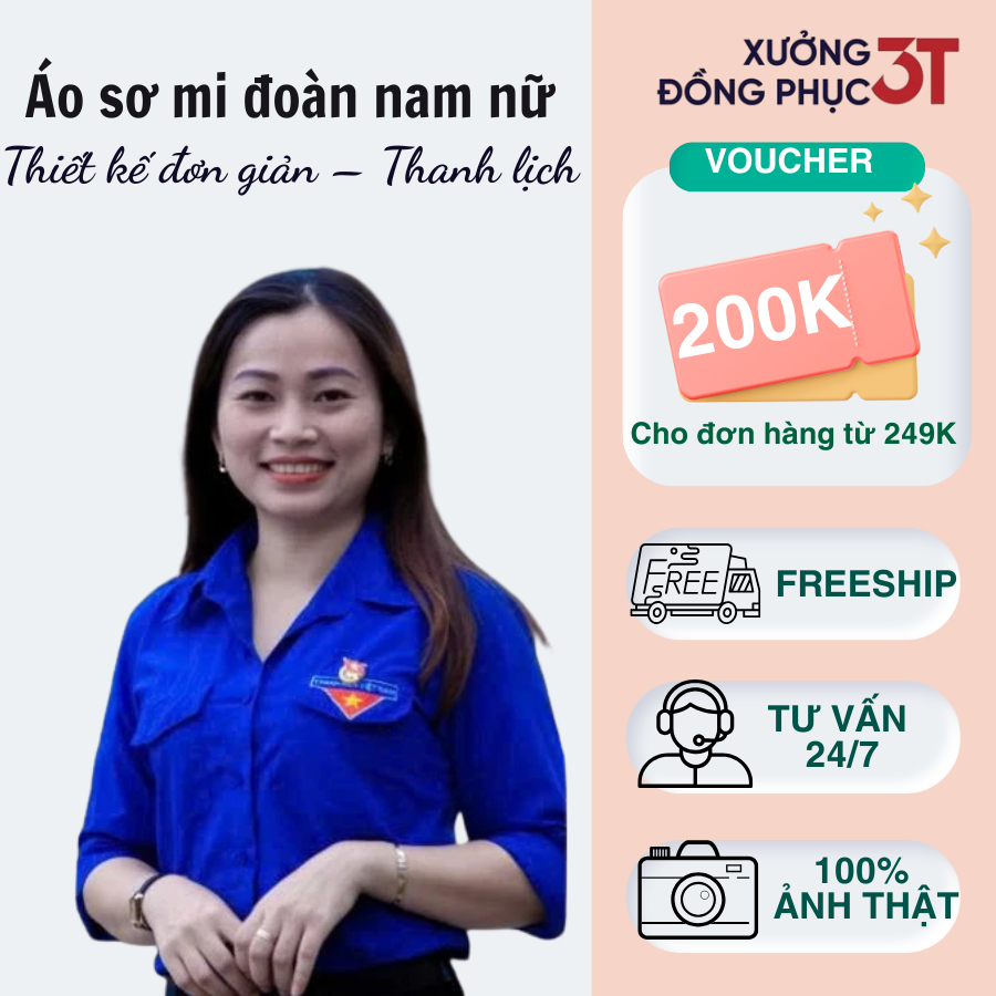 Áo Sơ Mi Đoàn Dài Tay - Đủ Size Nam Nữ - Logo Thêu - 3T UNIFORM