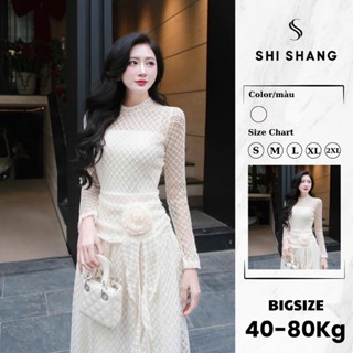   Cao Cấp  Đầm Ren Dáng Dài Hoa Eo Sang Chảnh Đầm Dự Tiệc Bigsize Dài Tay Thu Đông by Shi Shang 