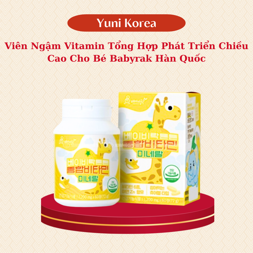 Viên Ngậm Vitamin Tổng Hợp Phát Triển Chiều Cao Cho Bé Babyrak Daedong Ginseng Hàn Quốc, Lọ 60 Viên