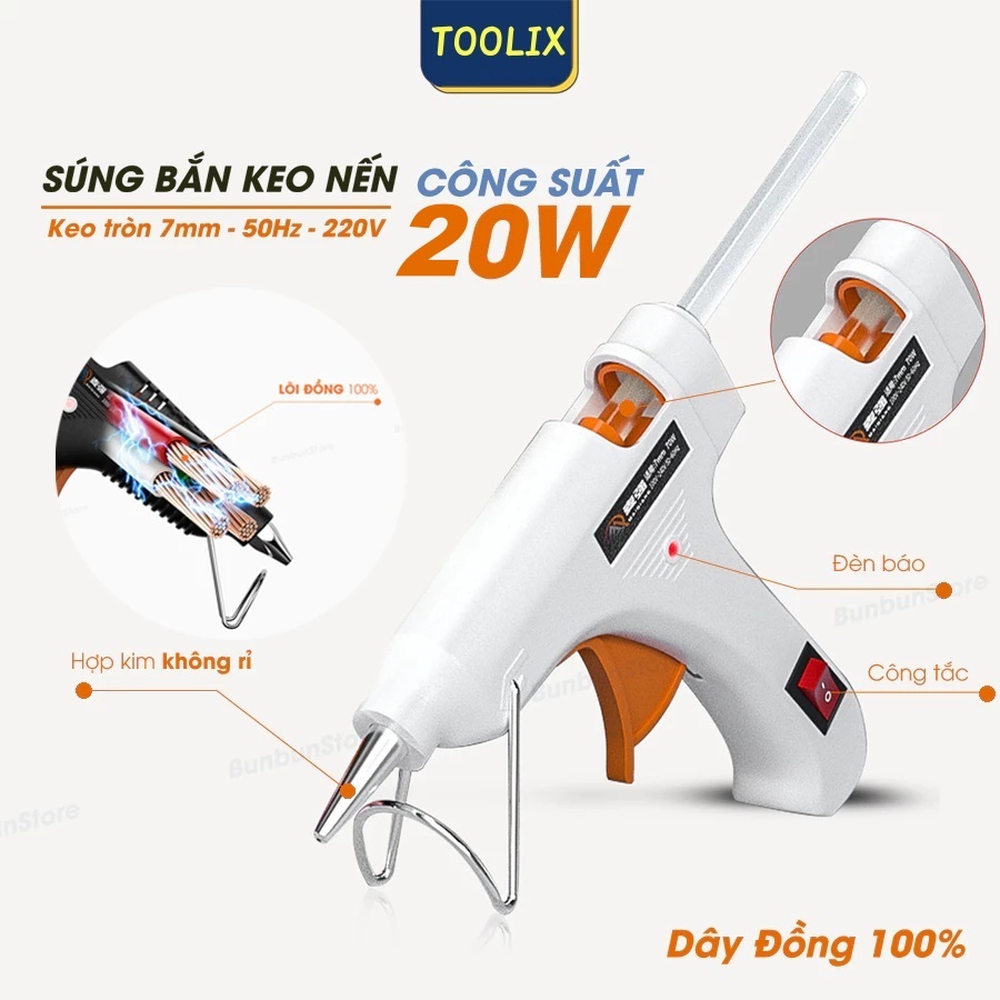 Súng bắn keo nóng 20W Bộ keo dán Súng bắn keo nóng chảy kèm keo dán Dụng cụ tự làm sưởi ấm hạng nặng