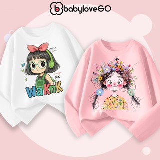  Áo dài tay bé gái BabyloveGO mẫu mới 2026 áo thu đông cổ tròn chất thun cotton in hình cute dễ thương 