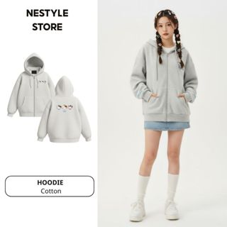  Áo Khoác Nỉ Hoodie Zip CUTE CAT Mèo Dễ Thương Túi Đặc Biệt Mũ To 2 Lớp Form Rộng Cho Nam Nữ Chất Nỉ Bông Dày Dặn. 