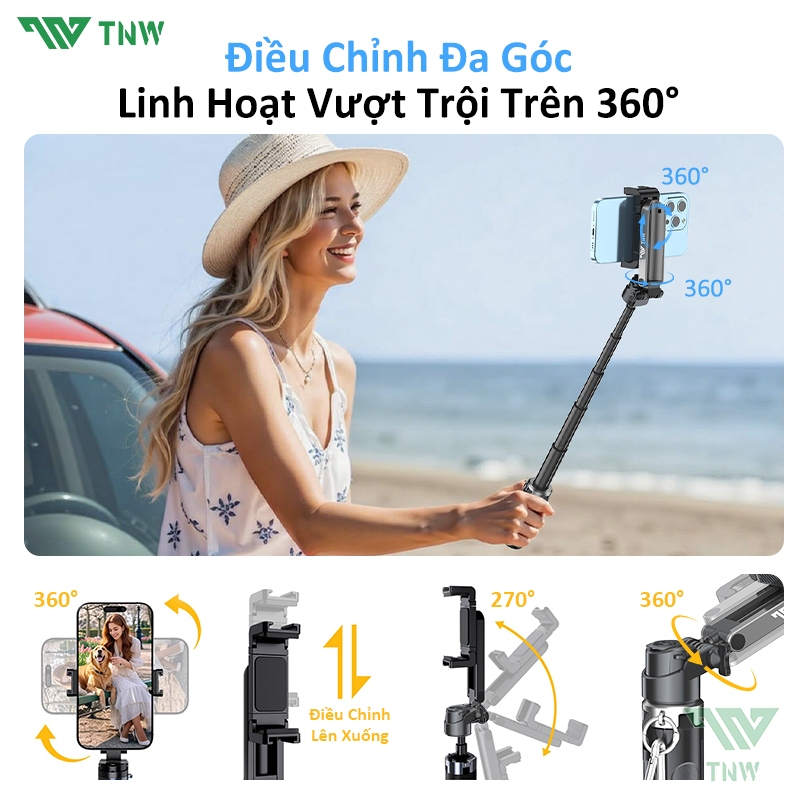 TNW T26Pro Gậy Selfie tự sướng  3trong1 mini Gậy Tự Chụp Bluetooth xoay 360 độ cho Vlog Chống Rung | BigBuy360 - bigbuy360.vn