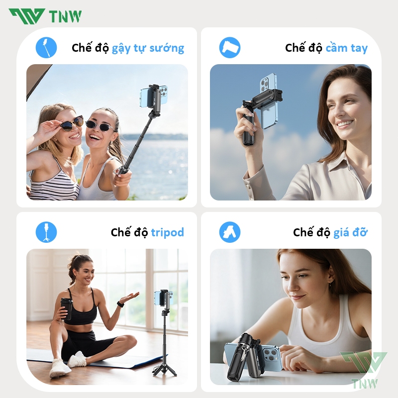 TNW T26Pro Gậy Selfie tự sướng  3trong1 mini Gậy Tự Chụp Bluetooth xoay 360 độ cho Vlog Chống Rung | BigBuy360 - bigbuy360.vn