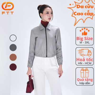Áo da cừu nữ Collar pilot bo da thật cao cấp FTT Leather tay khoá kéo không bong tróc nổ AN416C