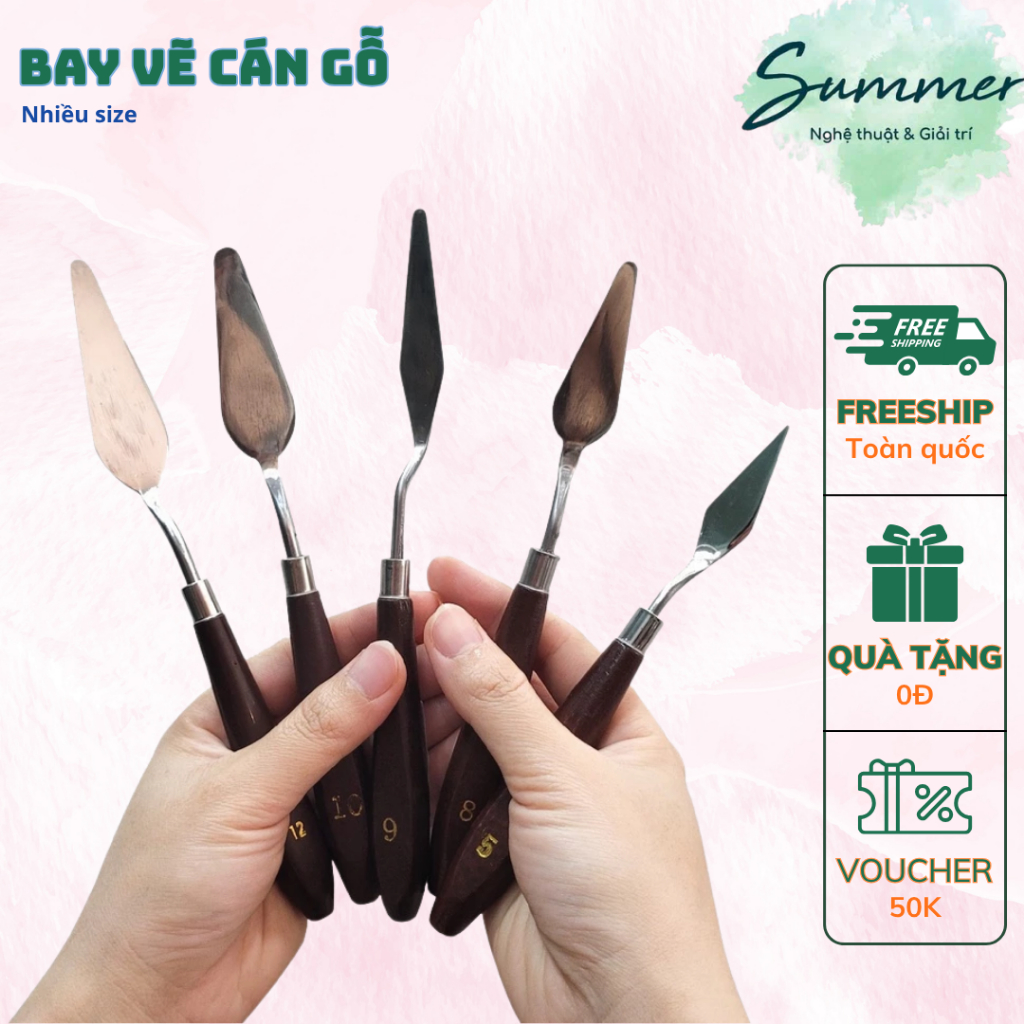 Bay Vẽ Cán Nâu Gỗ Chọn Số Thép Không Gỉ Đàn Hồi Tốt Cho Sơn Dầu Acrylic Nghiền Màu Lấy Màu – Họa cụ Summer
