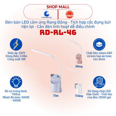 [HỎA TỐC] Đèn bàn học LED cảm ứng Rạng Đông RD-RL-46 (6W) - Hàng chính hãng