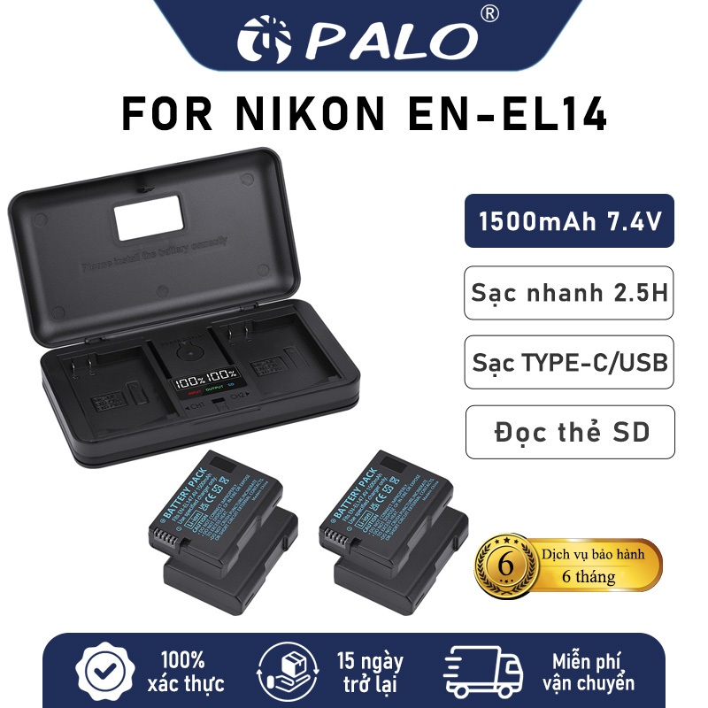 PALO Pin Nikon EN-EL14 1500mAh Cho Máy Ảnh Nikon D3100 D3200 D3300 D5100 D5200 D5300D5500